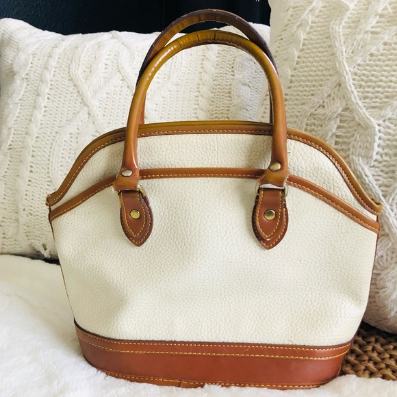 Vintage Dooney and Bourke Domed Satchel, Off White & Tan handbag - Picture 9 of 10